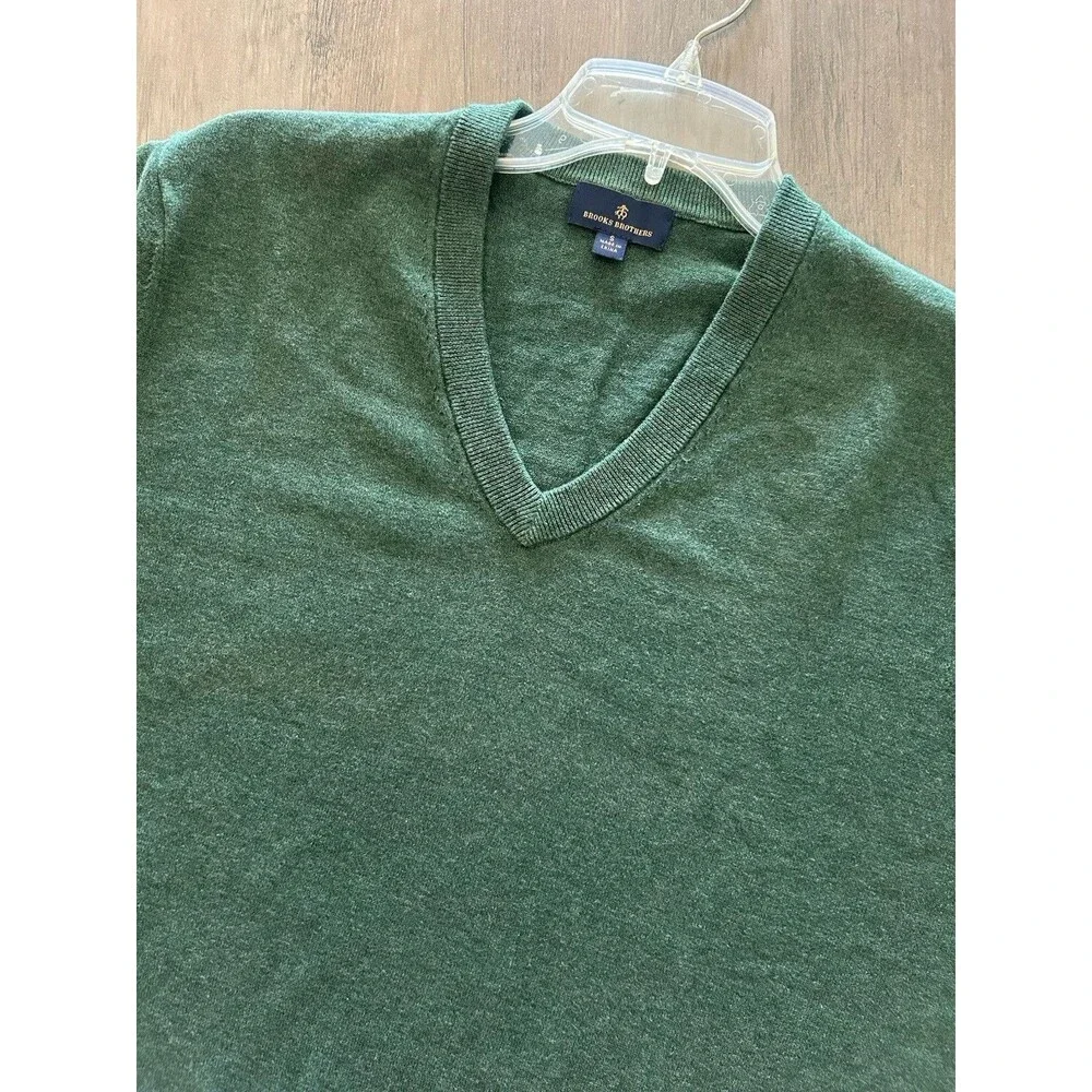 Brooks Brother Sweater Mens S Combed Cotton Dark Green V-Neck Long Sleeve